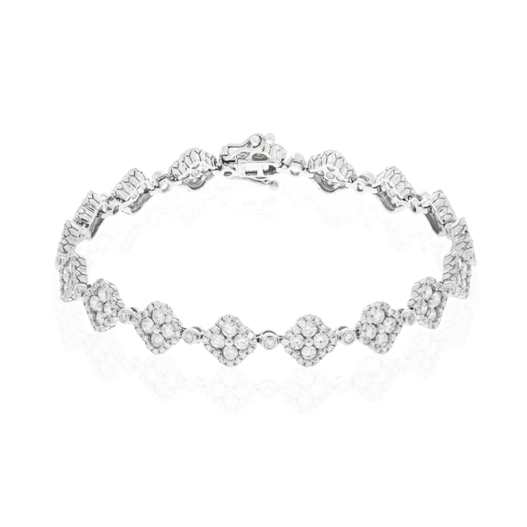 14K White Gold Clover Design Diamond Bracelet - Karat Jewelry Store ...